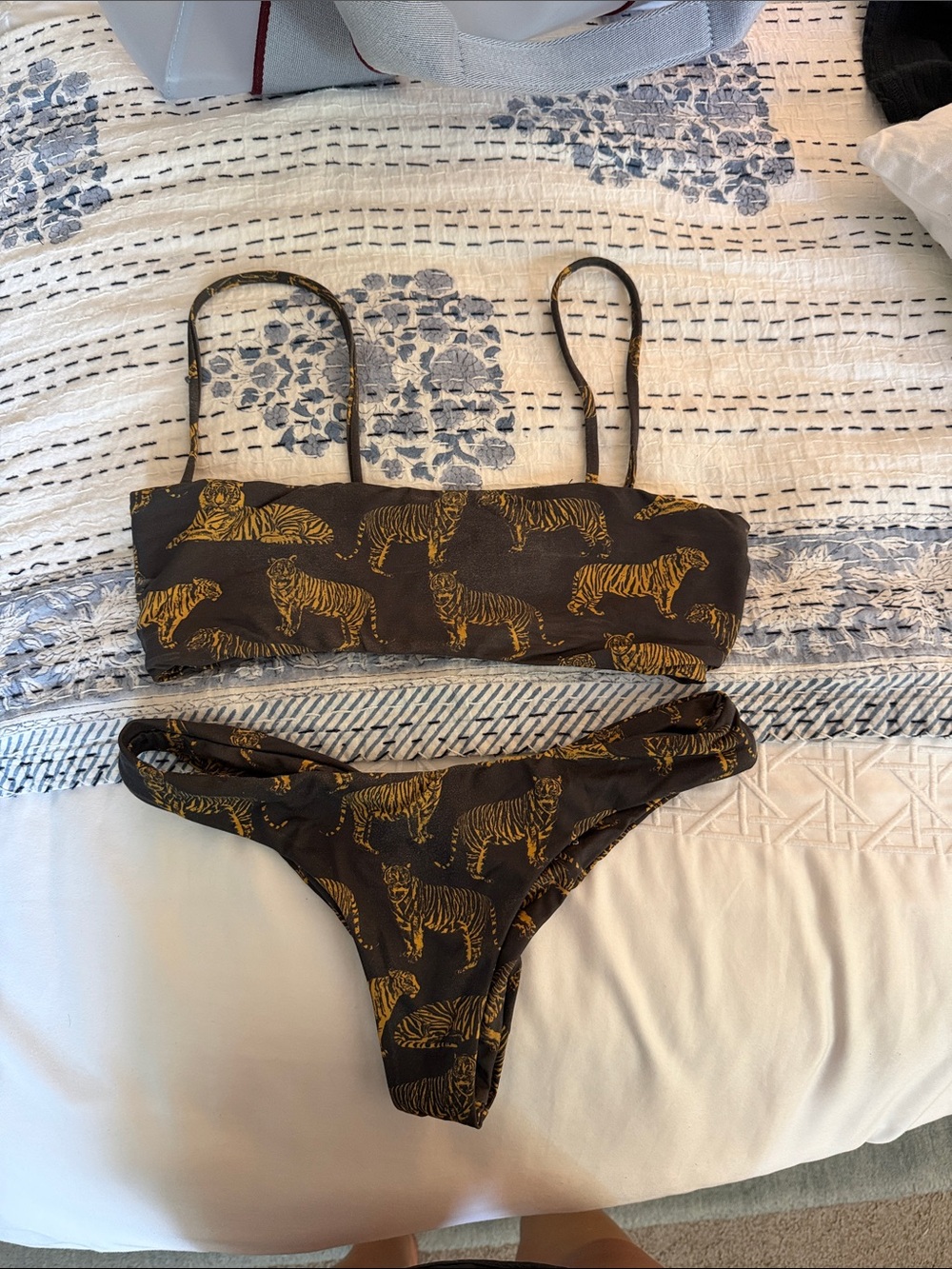 Boys + Arrows Black Bikini with Gold Tiger Print
